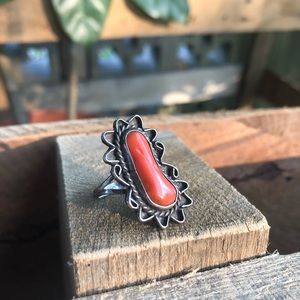 Vintage Sterling Silver Red Coral Ring